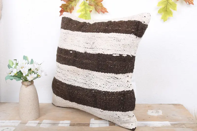 Pillow Sham, Handmade Kilim Cushion, Bolster Pillow Sham, Cotton Cushion Case, Turkish Kilim Pillow, Home Decor Pillow, 16x16 White Pillow Sham - 4