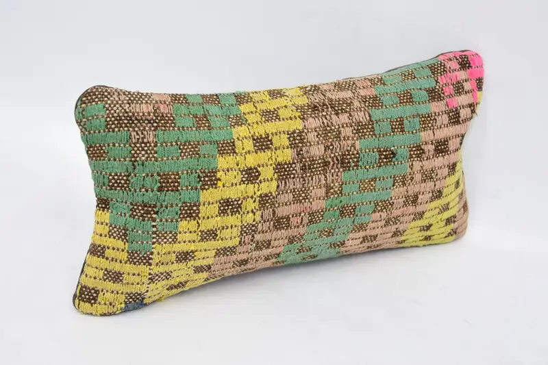 Ethnical Kilim Rug Pillow, Throw Kilim Pillow, Traditional Pillow Sham, Pillow Cover, Neutral Pillow, 8x16 Green Pillow Case, Pillow for Sofa - 3