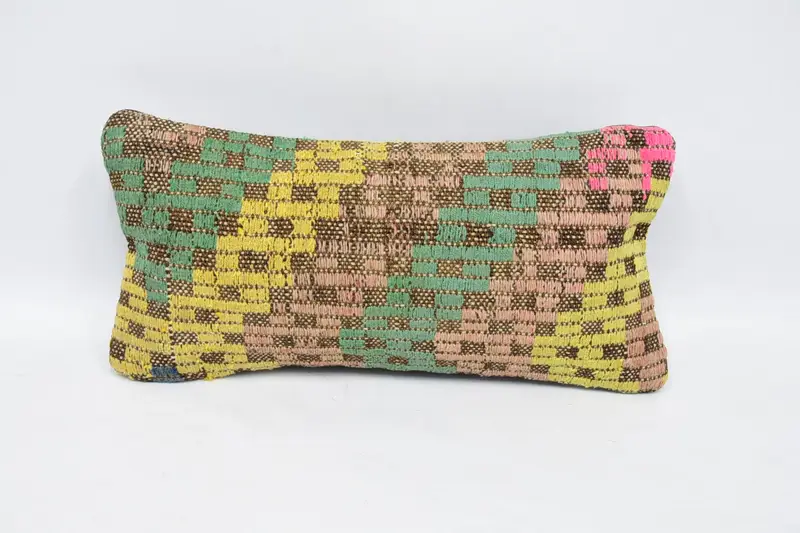 Ethnical Kilim Rug Pillow, Throw Kilim Pillow, Traditional Pillow Sham, Pillow Cover, Neutral Pillow, 8x16 Green Pillow Case, Pillow for Sofa - 1