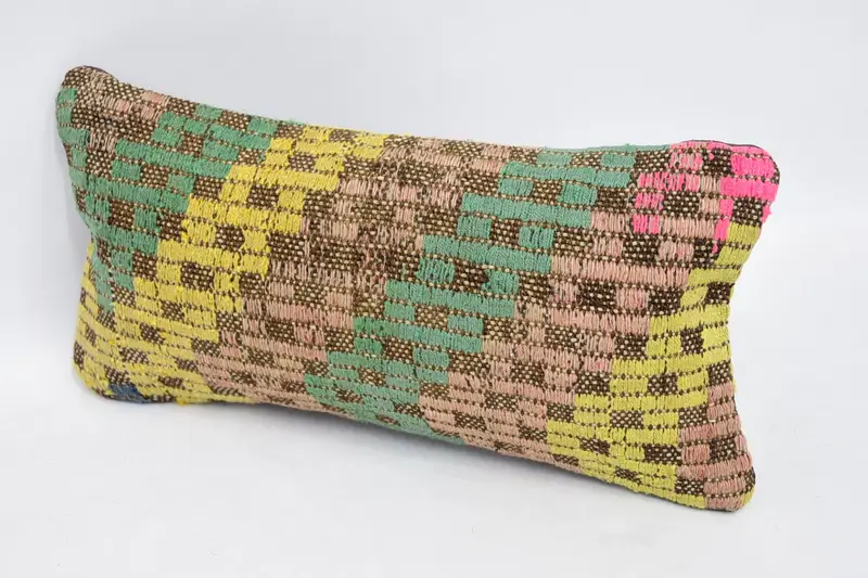 Ethnical Kilim Rug Pillow, Throw Kilim Pillow, Traditional Pillow Sham, Pillow Cover, Neutral Pillow, 8x16 Green Pillow Case, Pillow for Sofa - 4