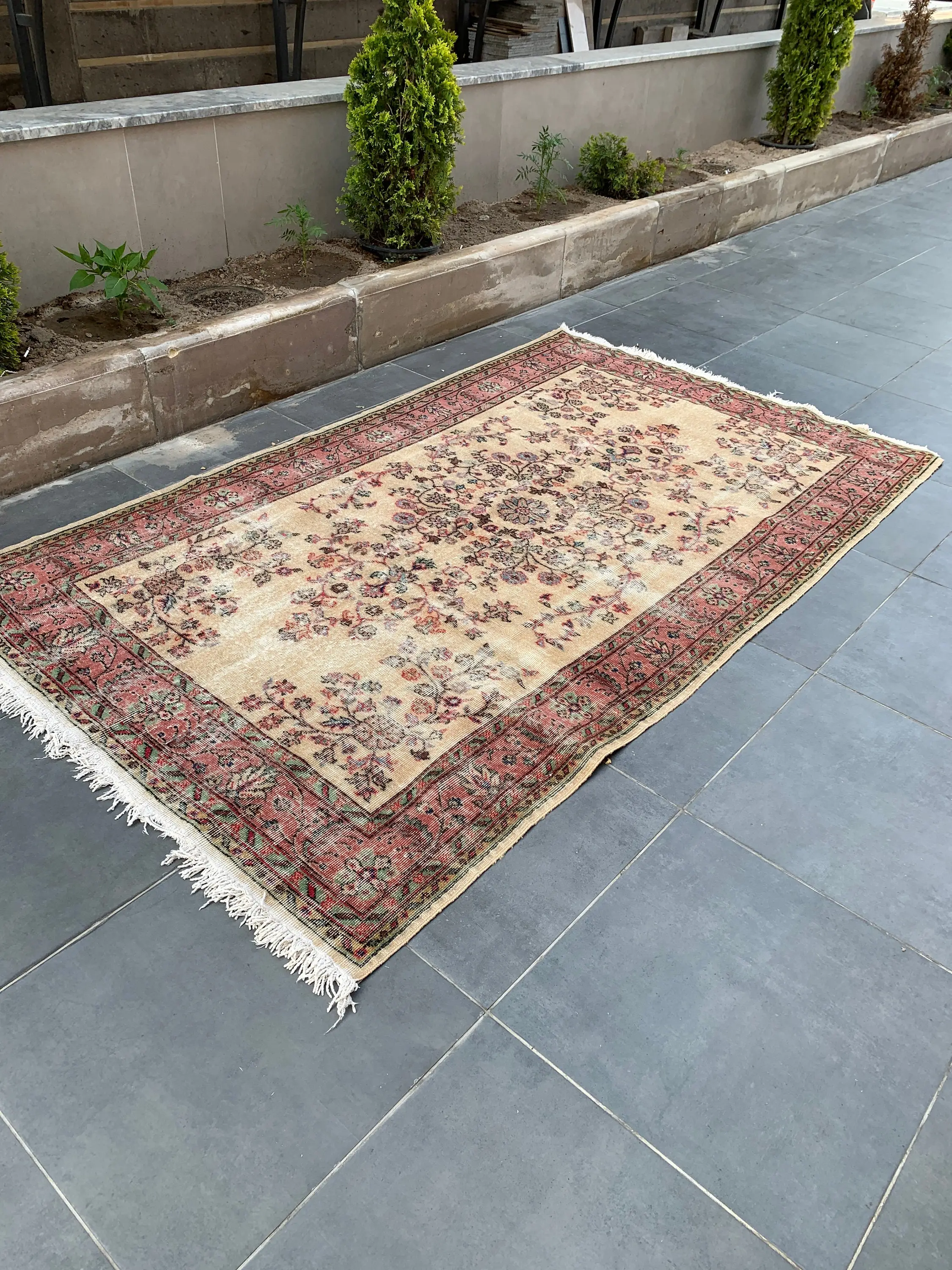 5.3x8.9 ft Türk Halısı, Vintage Büyük Halı, Kırmızı Yeşil Oryantal Yün Halı - 1