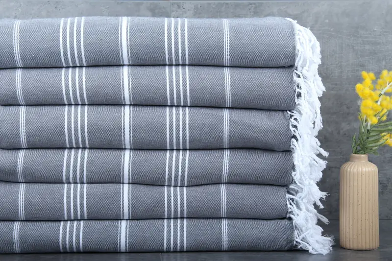 Beach Towel Turkish Cotton Dark Gray Stripes, 40x71 Inches