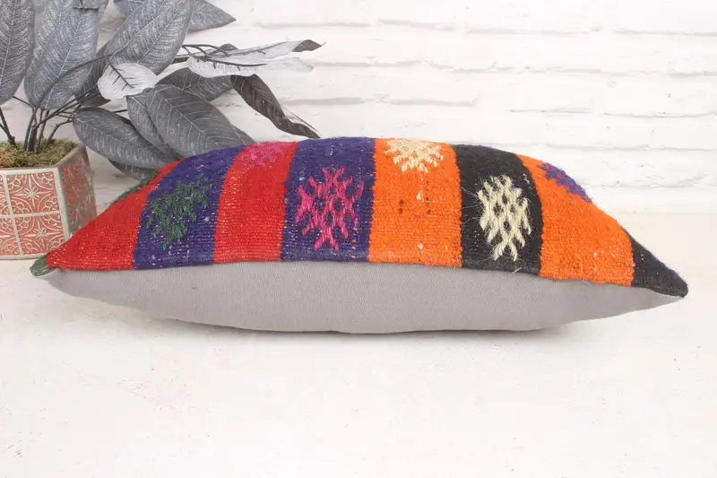 Cushion Case, Square Throw Pillow Case, Vintage Kilim Pillow, Boho Pillow, 12x20 Purple Pillow Sham, Outdoor Throw Pillow Cover, Pillow for Couch - 5