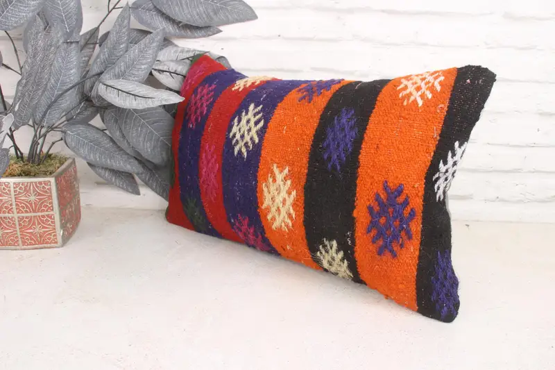 Cushion Case, Square Throw Pillow Case, Vintage Kilim Pillow, Boho Pillow, 12x20 Purple Pillow Sham, Outdoor Throw Pillow Cover, Pillow for Couch - 4