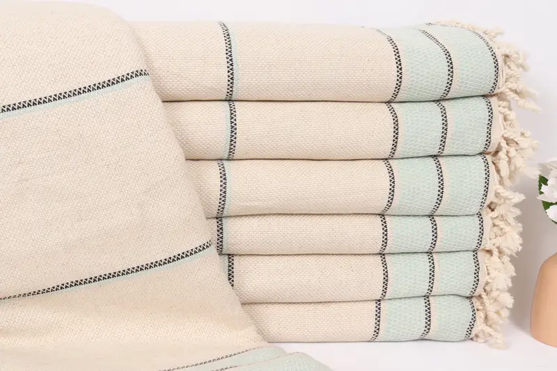 Monogram Blanket, Turkish Towel Beach Blanket, 104x96 Cotton Striped Towel, Gift For Best Friend, Turkish Blanket, Boho Throw Blankets - 1