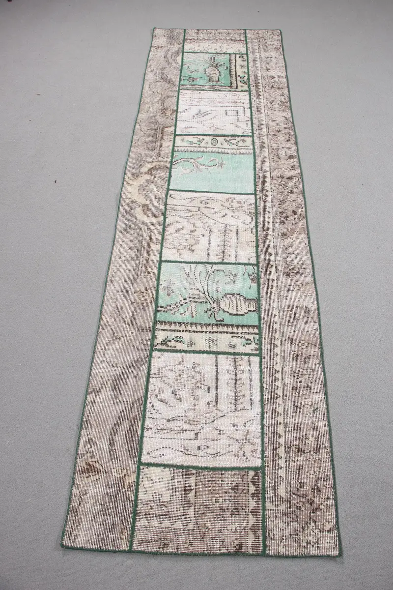2.3x8.2 ft Halı, Türk Vintage Halısı, Kahverengi Oushak Yün Halı - 1
