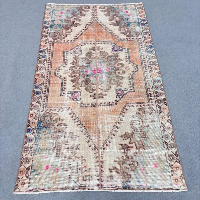 Orange & Beige Rug, 3.4x5.9 ft Bordered Design