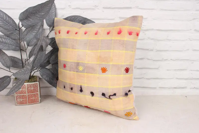 Interior Designer Pillow, Neutral Cushion, Antique Pillows, Handmade Throw Pillow Cover, Pillow Sham, Vintage Kilim Pillow, 18x18 Gray Pillow Case - 4