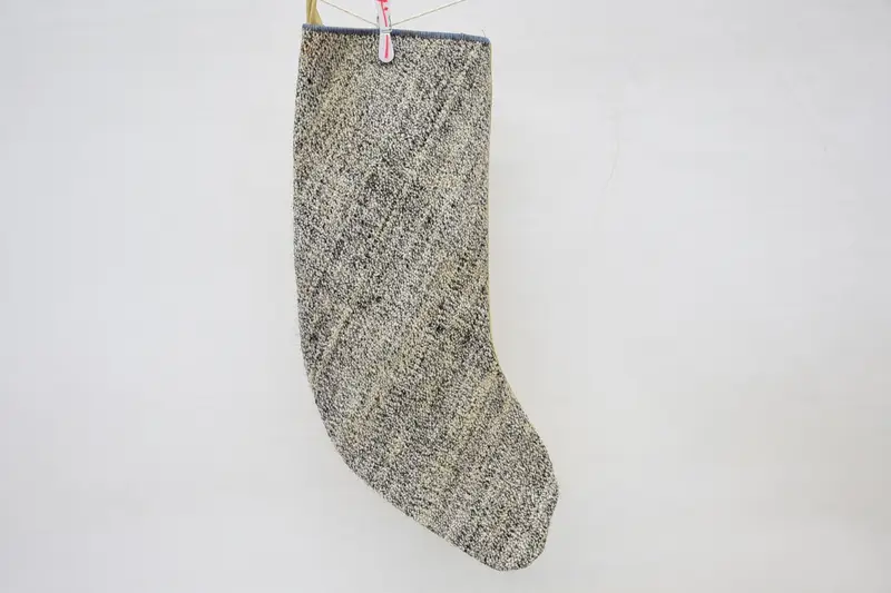 Brown & Beige Kilim Stocking with Christmas Ornaments, Festive Christmas Stocking