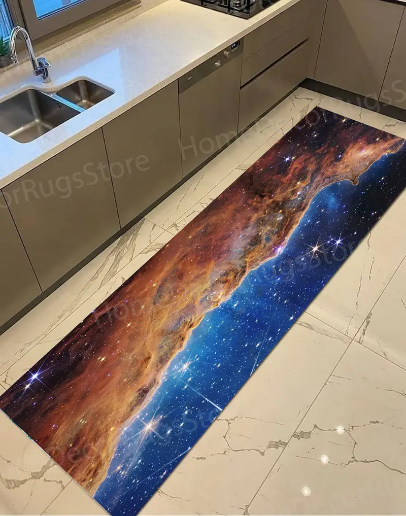 Cosmic Nebula Printed Rug, Space Landscape Design, Modern Decor