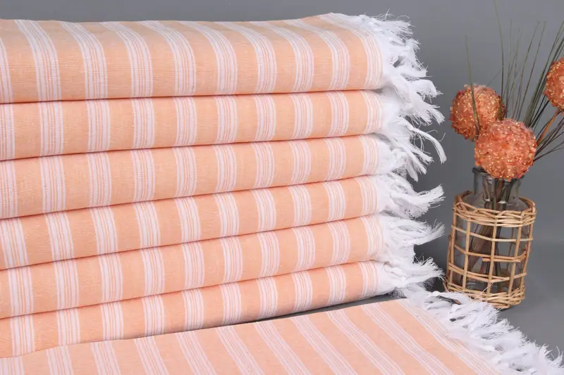 Beach Towel Monogrammed Turkish Cotton Light Orange Stripes, 40x71 Inches