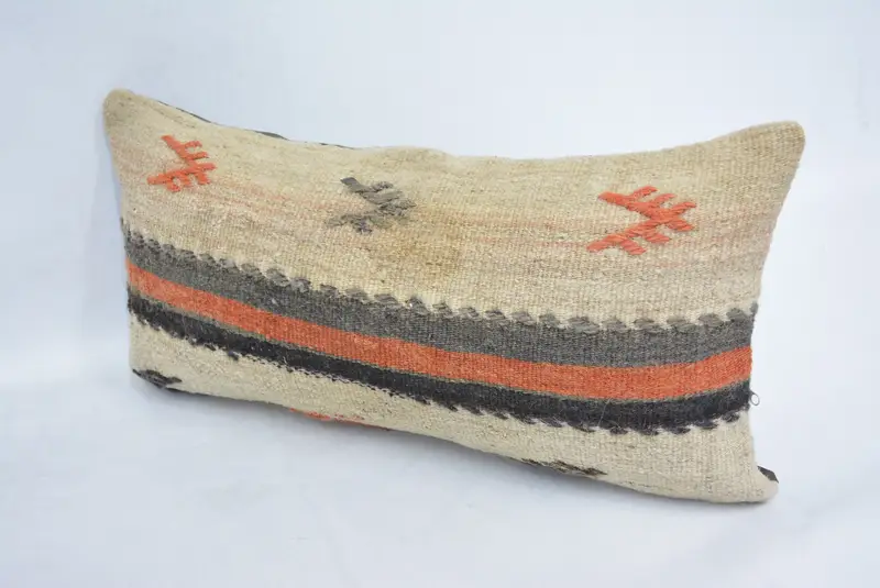 Oriental Pillow, Accent Throw Pillow Sham, Turkish Pillow, 12x24 Beige Cushion Case, Boho Pillow Sham Cover, Kilim Pillow, Cushion - 4