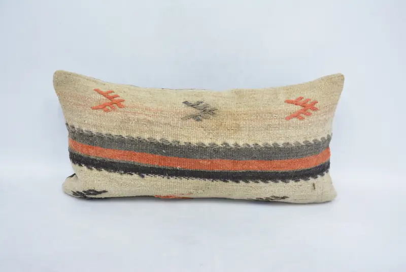 Oriental Pillow, Accent Throw Pillow Sham, Turkish Pillow, 12x24 Beige Cushion Case, Boho Pillow Sham Cover, Kilim Pillow, Cushion - 1