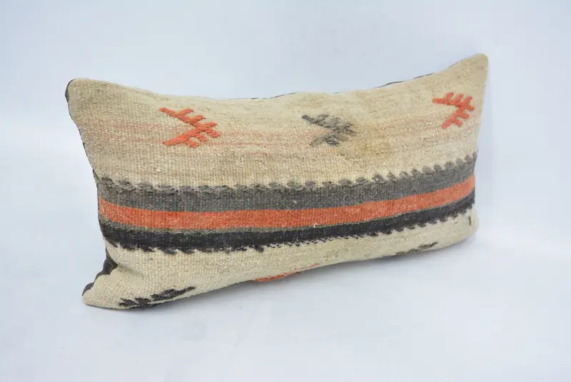 Oriental Pillow, Accent Throw Pillow Sham, Turkish Pillow, 12x24 Beige Cushion Case, Boho Pillow Sham Cover, Kilim Pillow, Cushion - 3