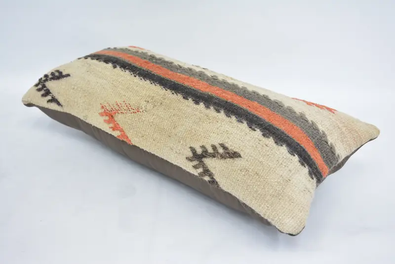 Oriental Pillow, Accent Throw Pillow Sham, Turkish Pillow, 12x24 Beige Cushion Case, Boho Pillow Sham Cover, Kilim Pillow, Cushion - 6