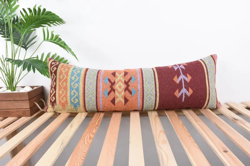 12x36 Orange Cushion Case, Customized Cushion Cover, Turkish Kilim Pillow, Pillow Case, Boho Pillow Sham Cover, Kilim Pillow - 1