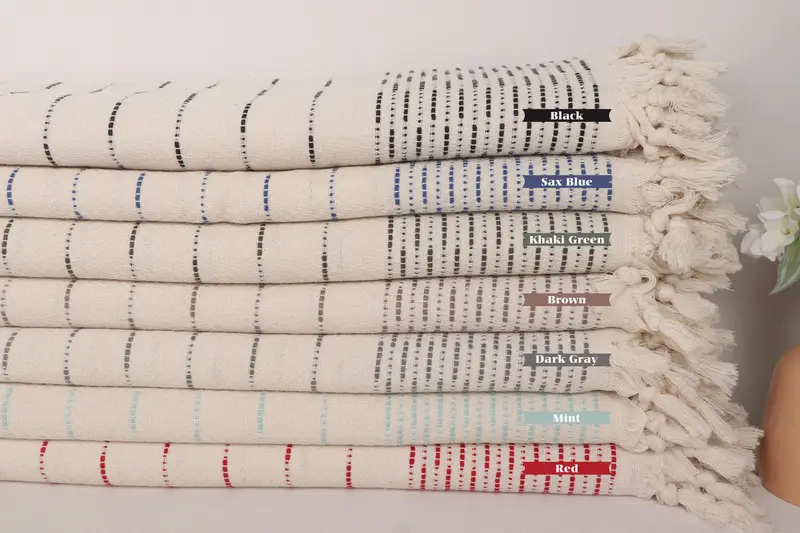 Organic Throw, Personalized Gift For Him, Woven Throw Blanket, Custom Blanket, 98x92 Cotton Striped Design Towel, Monogram Blanket, Shower Curtain - 1