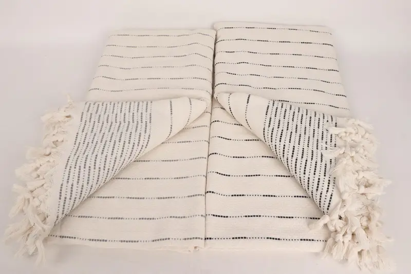 Organic Throw, Personalized Gift For Him, Woven Throw Blanket, Custom Blanket, 98x92 Cotton Striped Design Towel, Monogram Blanket, Shower Curtain - 5