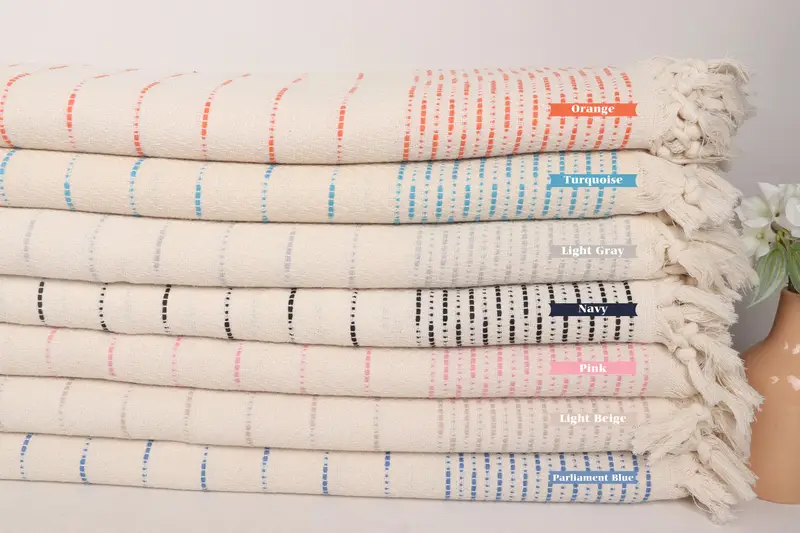 Organic Throw, Personalized Gift For Him, Woven Throw Blanket, Custom Blanket, 98x92 Cotton Striped Design Towel, Monogram Blanket, Shower Curtain - 2