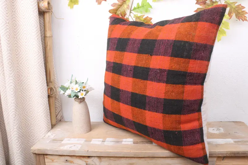 Turkish Kilim Pillow, Couch Pillow, Hippie Throw Pillow Case, Boho Pillow, Handmade Kilim Cushion, 20x20 Red Pillow, Cushion - 4