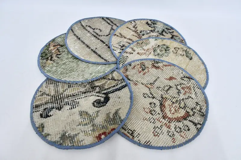 ボヘミアン ベージュ & グレー サークル プレースマット、コットン & ウール テーブル装飾