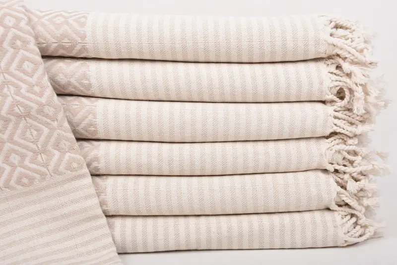 Bachelor Towel Beige Cotton Diamond Pattern, Boyfriend Gift, 38x75 Inches