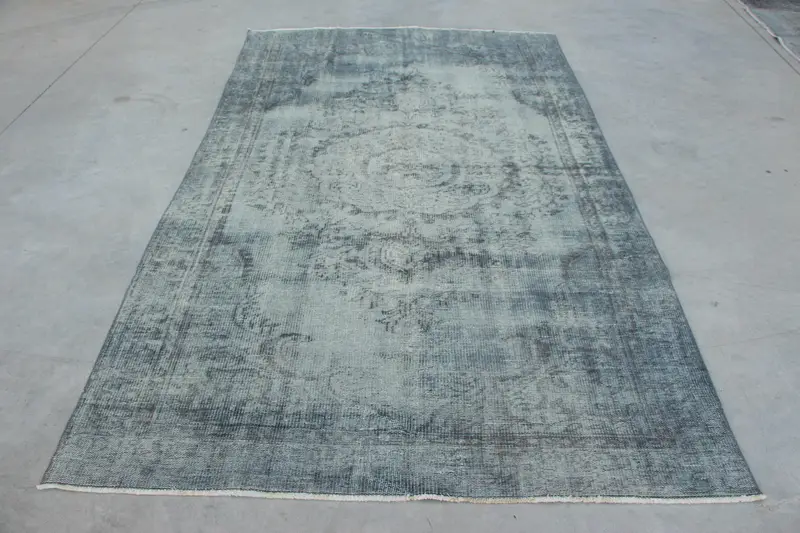 5.3x8.8 ft Turkish Vintage Rug, Large Rug, Oushak Gray Wool Rug - 1