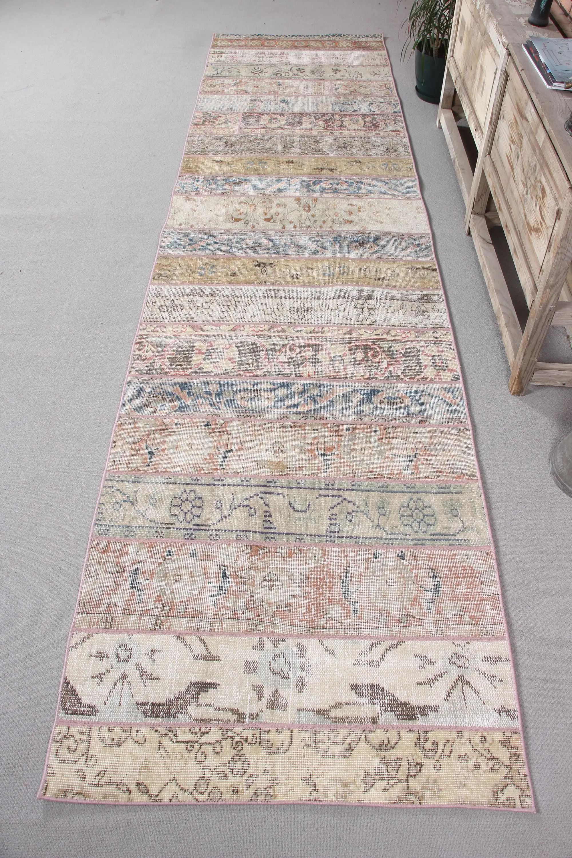 3x11.8 ft Rug, Runner Vintage Rug, Blue Oriental Rug - 1