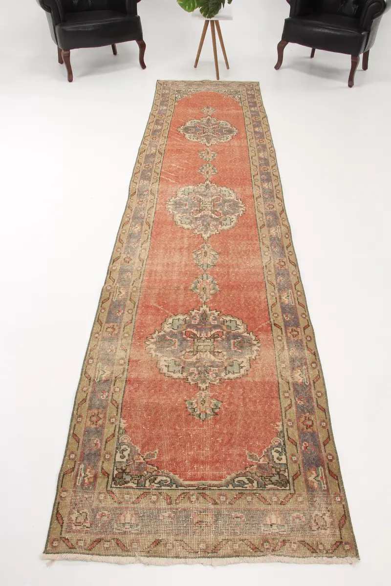 2.8x11.9 ft Runner Vintage Halı, Kırmızı İkat Türk Halısı - 1