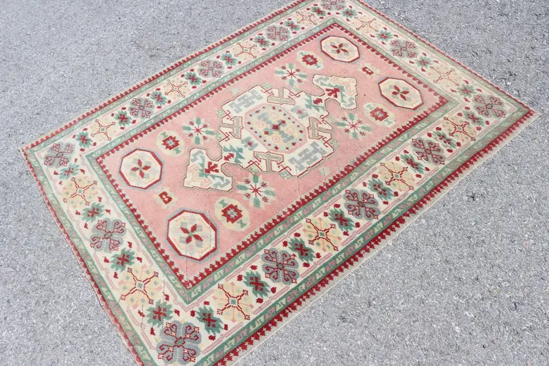 Türkischer Teppich, Akzent 3,8x5,2 ft Teppich, Oushak Roter Orientteppich - 1