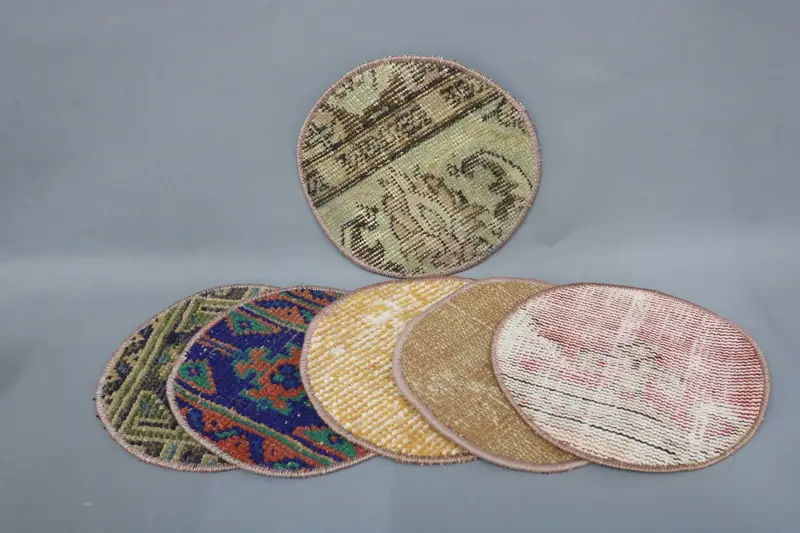 Bohemian Circular Placemat, Blue & Pink Cotton Wool Dining Accessory