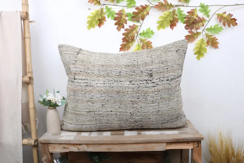 Handmade Beige & Brown Striped Pillow, Versatile 20x28 Throw Pillow