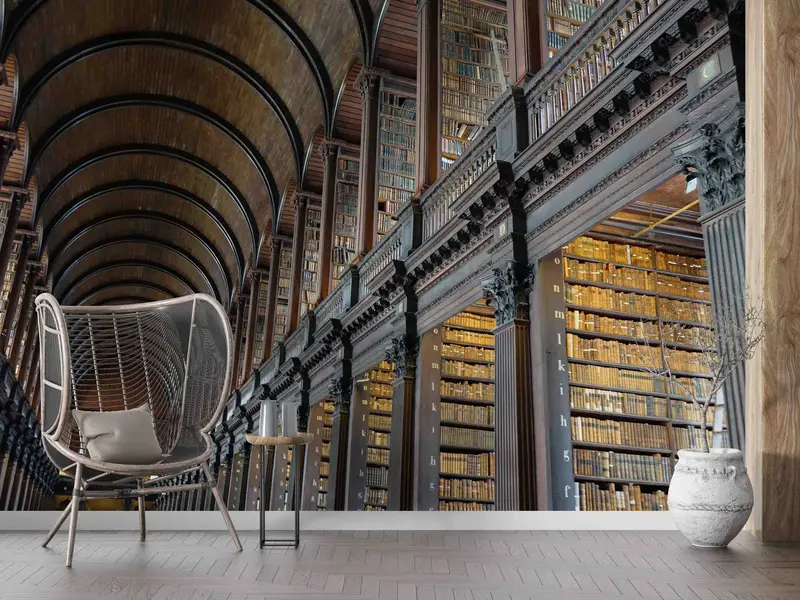 Elegante bedruckte Tapete: Bibliotheksthema für Buchliebhaber