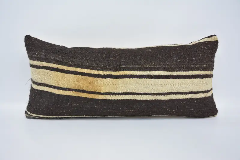 El İşi Çizgili Kırlent, Çok Yönlü 16x36 Kahverengi Kırlent