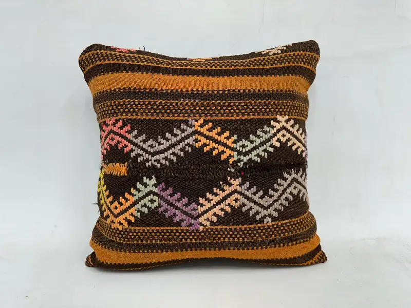 Patio Pillow Cover, Kilim Pillow Cover, 20x20 Brown Cushion, Ethnical Kilim Rug Pillow, Pillow Cover, Vintage Kilim Throw Pillow - 1