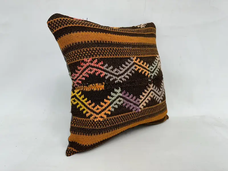 Patio Pillow Cover, Kilim Pillow Cover, 20x20 Brown Cushion, Ethnical Kilim Rug Pillow, Pillow Cover, Vintage Kilim Throw Pillow - 3