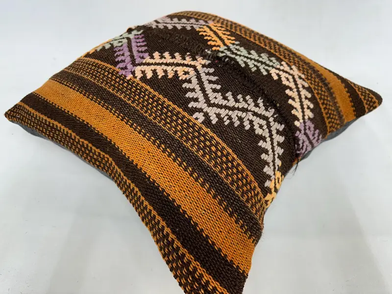 Patio Pillow Cover, Kilim Pillow Cover, 20x20 Brown Cushion, Ethnical Kilim Rug Pillow, Pillow Cover, Vintage Kilim Throw Pillow - 6