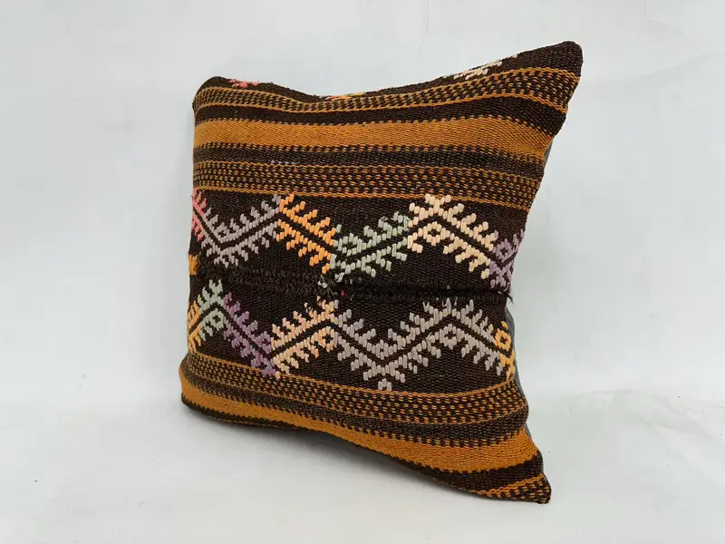 Patio Pillow Cover, Kilim Pillow Cover, 20x20 Brown Cushion, Ethnical Kilim Rug Pillow, Pillow Cover, Vintage Kilim Throw Pillow - 4