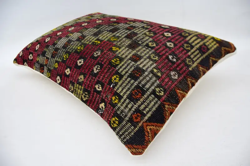 Handmade Kilim Cushion, Kilim Cushion Sham, Outdoor Patio Cushion, Vintage Kilim Pillow, Christmas Cushion Cover, 16x24 Red Cushion, Pillow Cover - 6