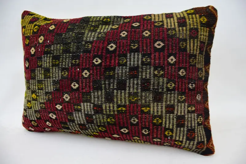 Handmade Kilim Cushion, Kilim Cushion Sham, Outdoor Patio Cushion, Vintage Kilim Pillow, Christmas Cushion Cover, 16x24 Red Cushion, Pillow Cover - 3