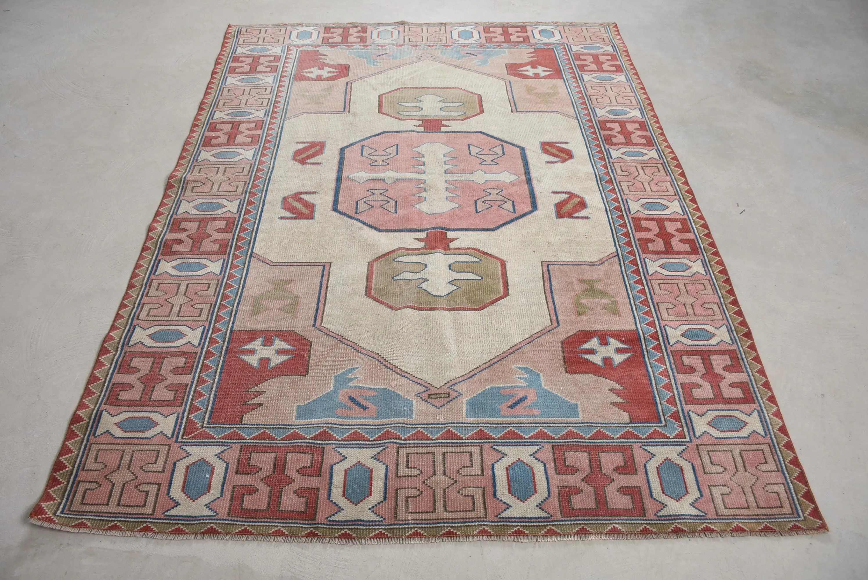 5,2x7 ft Teppich, türkischer Vintage Teppich, rot blau Patchwork Wollteppich - 1