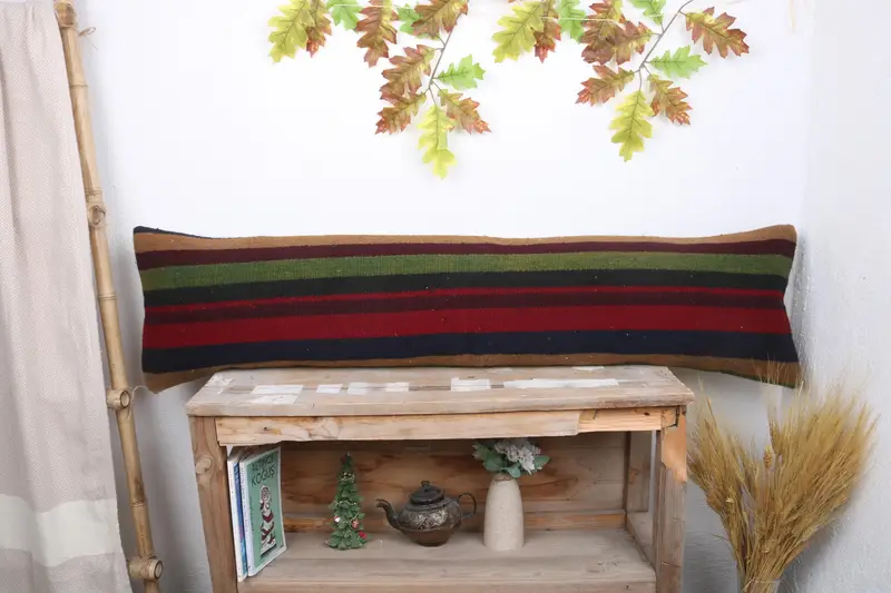 Toss Pillow Case, Pillow for Sofa, Vintage Pillow, Aztec Pillow Case, Boho Pillow, Pillow Sham, Turkish Bench Pillow, 12x48 Red Cushion Case - 1
