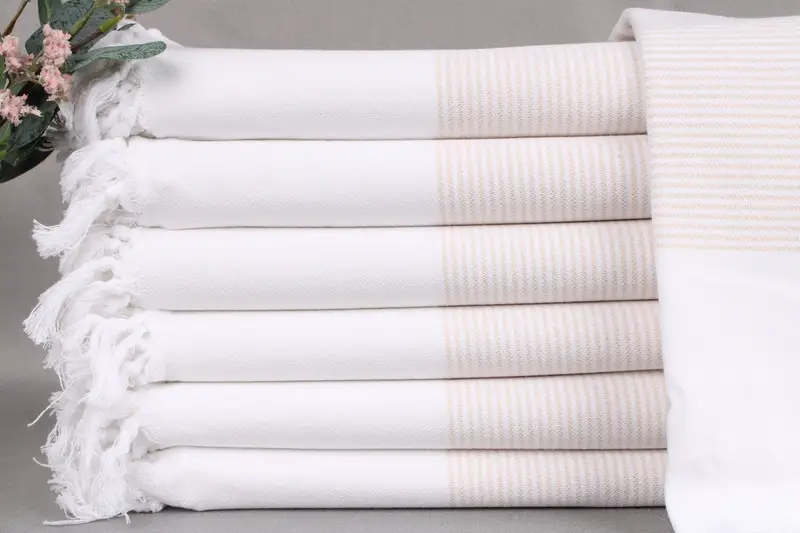 Custom Personalized Beige Striped Bath Towel, 40x71 Inches