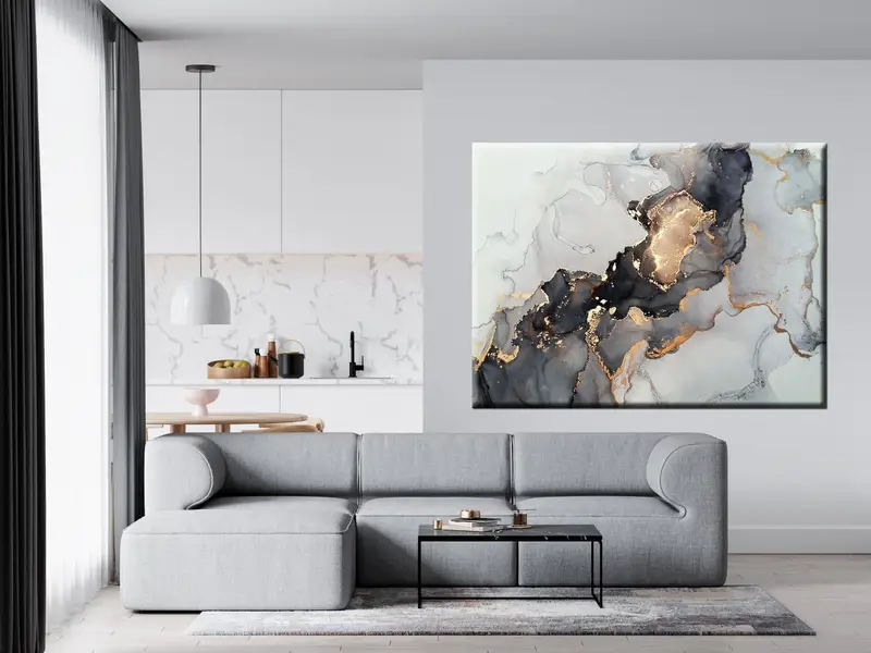 Abstract Canvas Decor, Table Painting, Gray Landscape Canvas, Wall Art Table, Wall Hanging Decor, Set Of 3 Canvas Art, Framed Painting, - 1