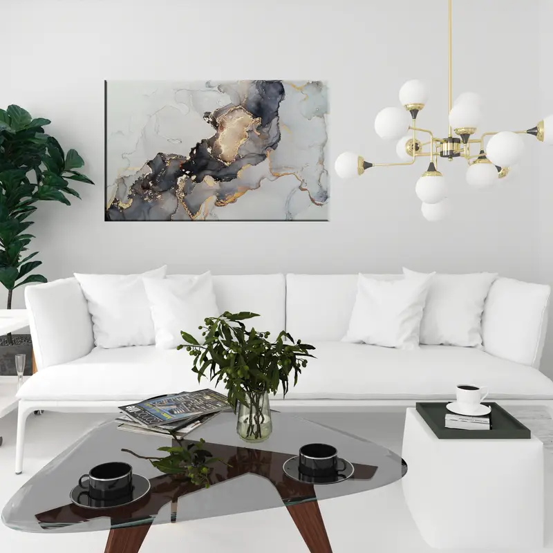 Abstract Canvas Decor, Table Painting, Gray Landscape Canvas, Wall Art Table, Wall Hanging Decor, Set Of 3 Canvas Art, Framed Painting, - 10