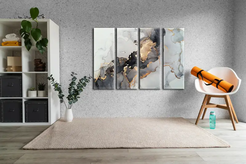 Abstract Canvas Decor, Table Painting, Gray Landscape Canvas, Wall Art Table, Wall Hanging Decor, Set Of 3 Canvas Art, Framed Painting, - 9