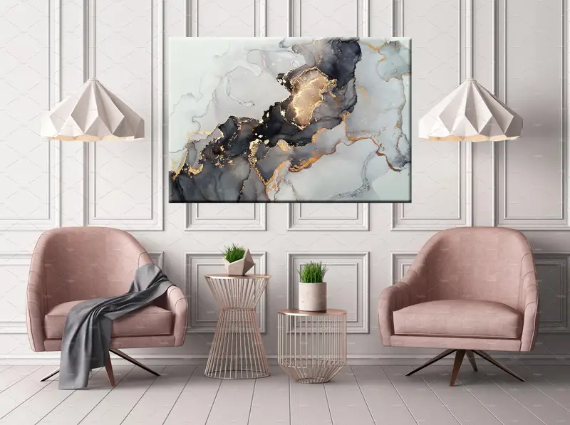 Abstract Canvas Decor, Table Painting, Gray Landscape Canvas, Wall Art Table, Wall Hanging Decor, Set Of 3 Canvas Art, Framed Painting, - 8