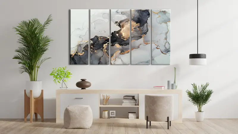 Abstract Canvas Decor, Table Painting, Gray Landscape Canvas, Wall Art Table, Wall Hanging Decor, Set Of 3 Canvas Art, Framed Painting, - 3