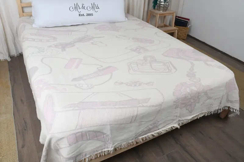 Spooky Bachelorette Party, Monogram Blanket, Woven Blanket, Beach Theme Wedding Gift, Bedspread, Couch Blanket, 96x80 Cotton Make-Up Patterned Towel - 7