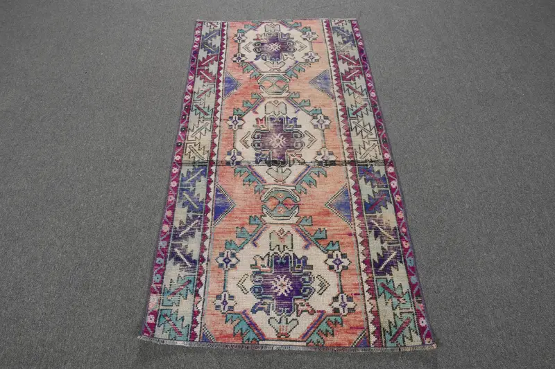 2.6x5.3 ft Rug, Turkish Vintage Small Rug, Red Oushak Wool Rug - 1
